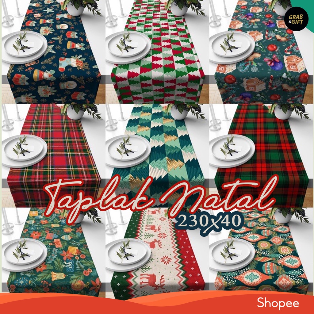 Taplak Meja Table Runner 230x40 cm Premium Edisi Natal / Christmas Edition Bisa Custom