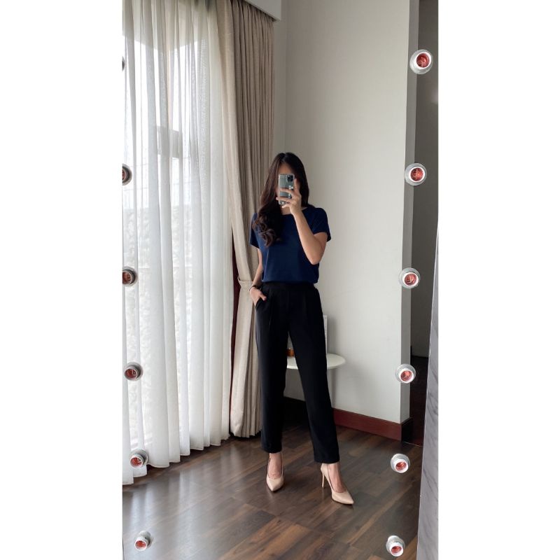 hideo long pants premium pinggang karet (black)