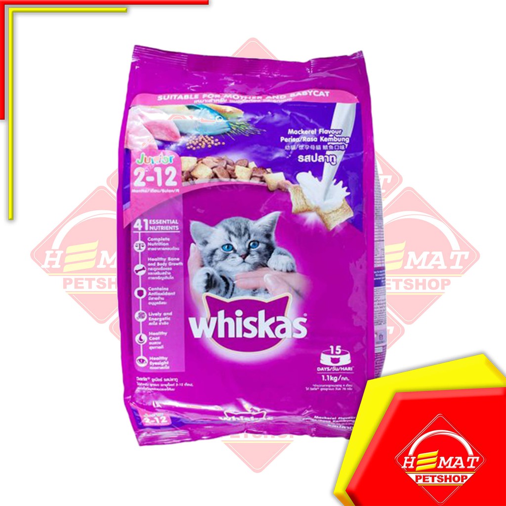 Makanan Kucing Whiskas Junior Mackerel 1.1 Kg - Freshpack Kering 1.1kg