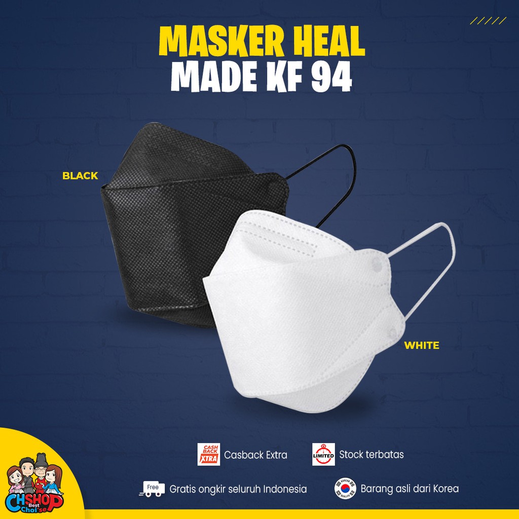 Masker Heal made KF94 Black & White - Korea Mask 100% Original