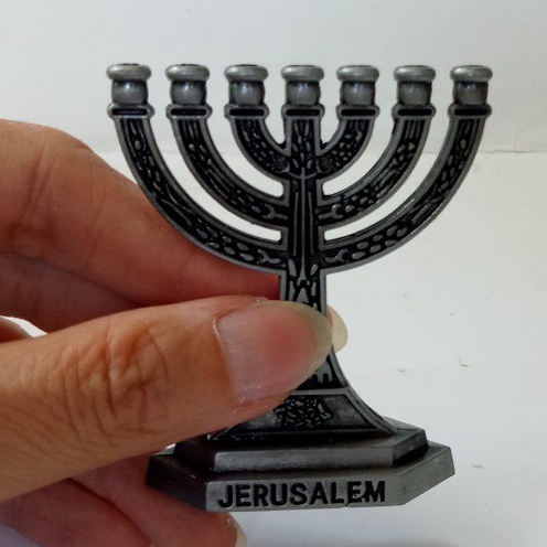 Pajangan Meja Hiasan Menorah Kaki Dian Israel Kecil Profetik Hanukkah Souvenir Yerusalem Mesianik