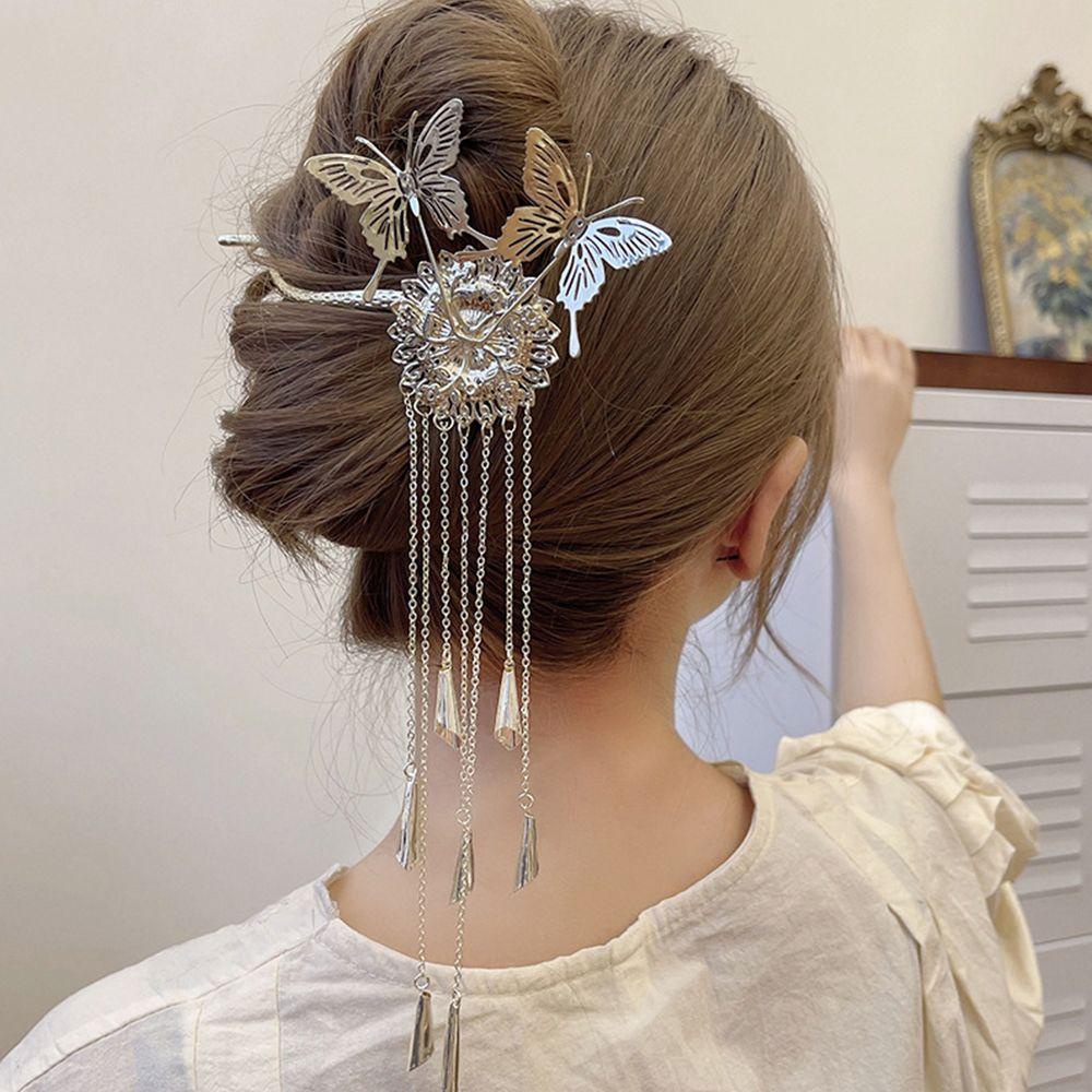 Needway Wanita Klip Rambut Elegan Fashion Lonceng Angin Rambut Artefak Musim Panas Tutup Kepala Alloy Ponytail Hairpin