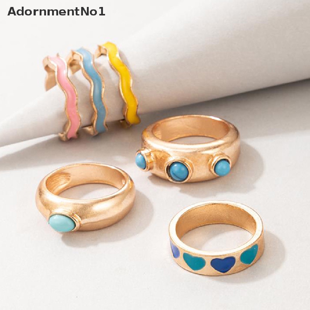 (AdornmentNo1) 6pcs / set Cincin Enamel Motif Bunga / Geometri / Geometri / Geometri / Geometri / Hollow Untuk Perhiasan Wanita / Hadiah