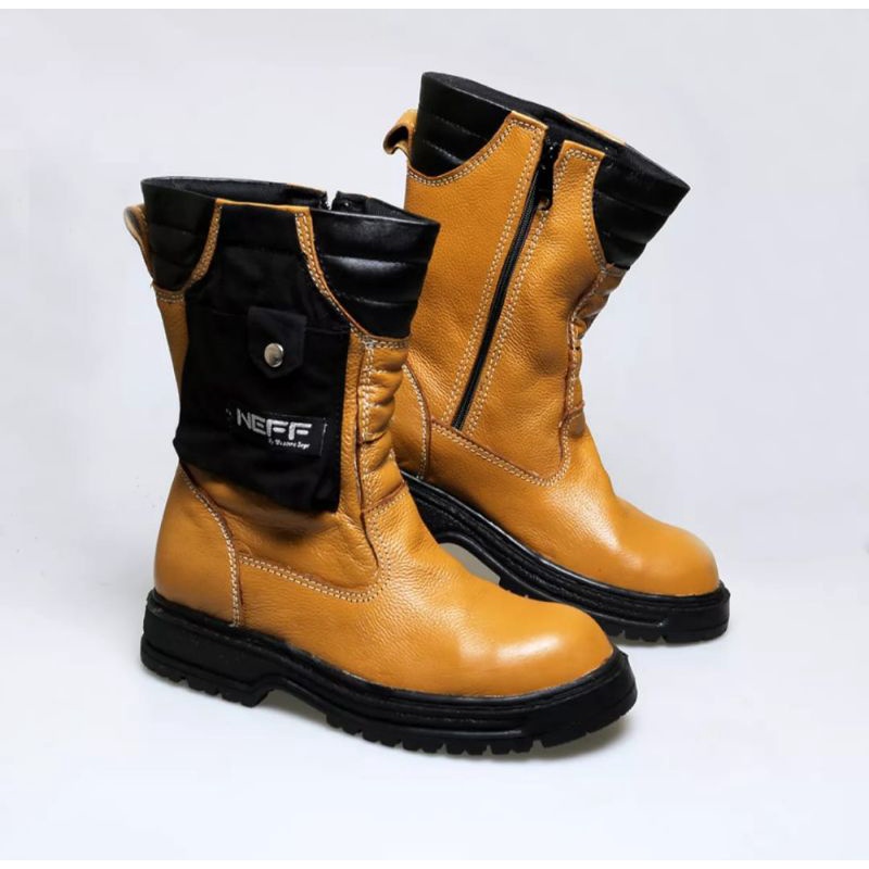 SEPATU SAFETY BOOTS PROYEK LAPANGAN KULIT ASLI UJUNG BESI ORIGINAL NEFF BSM 307
