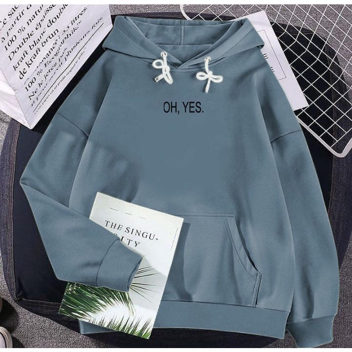 Hoodie Oh Yes Atasan Unisex Pria Wanita Gaya Vintage Bahan Fleece
