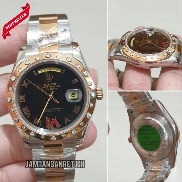 JAM TANGAN PRIA ROLEX DAYDATE AUTOMETIC SILVER GOLD BLACK DIAL