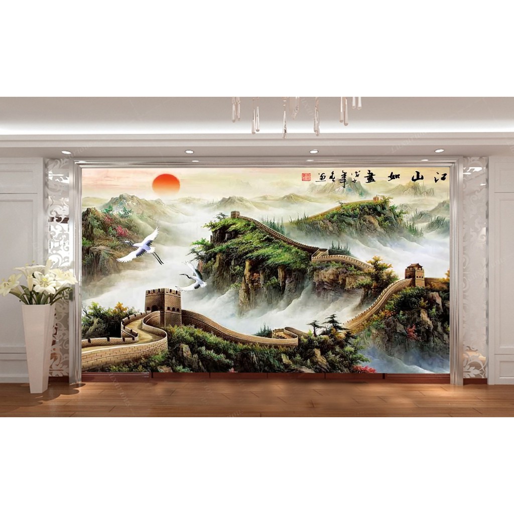Wallpaper Custom Dinding 3D Pemandangan Alam Wallpaper Sticker Air Terjun Lukisan Stiker Wallpaper D