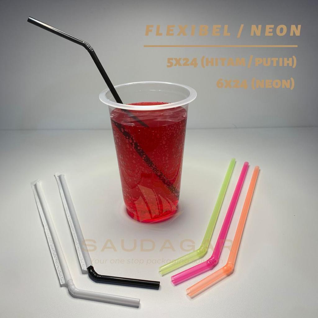 Sedotan plastik flexibel / Flexible Straw higienis bungkus kertas steril 5 mm 24 cm