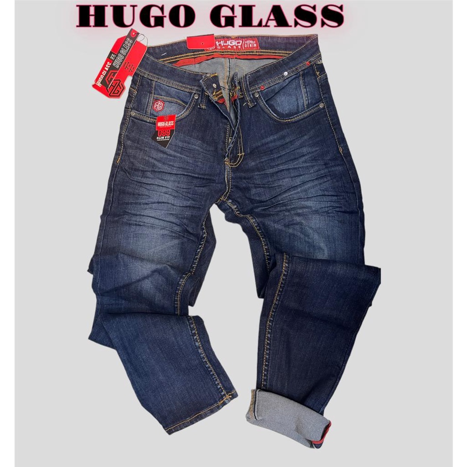 Celana jeans pria slimfit hugo glass emblem Panjang sofjeans