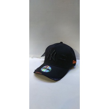 0Topi Grade Import Baseball Hat Damage Ripped Sobek NY, Topi Bisbol NBA Cap Loreng Camo, Biru Hitam 