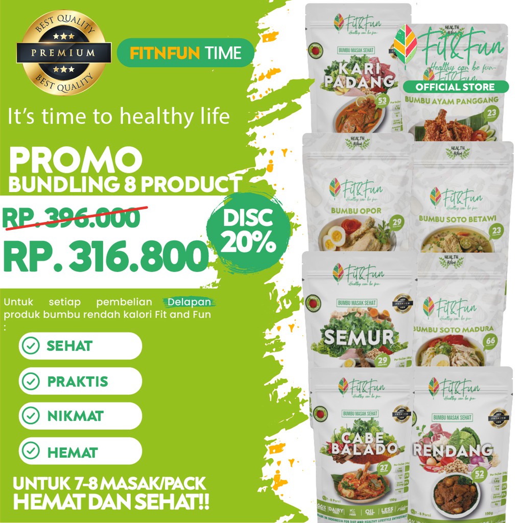 

( PREMIUM QUALITY ) PROMO FIT AND FUN BUMBU MASAK DIET SEHAT BUNDLING 8 PRODUCT