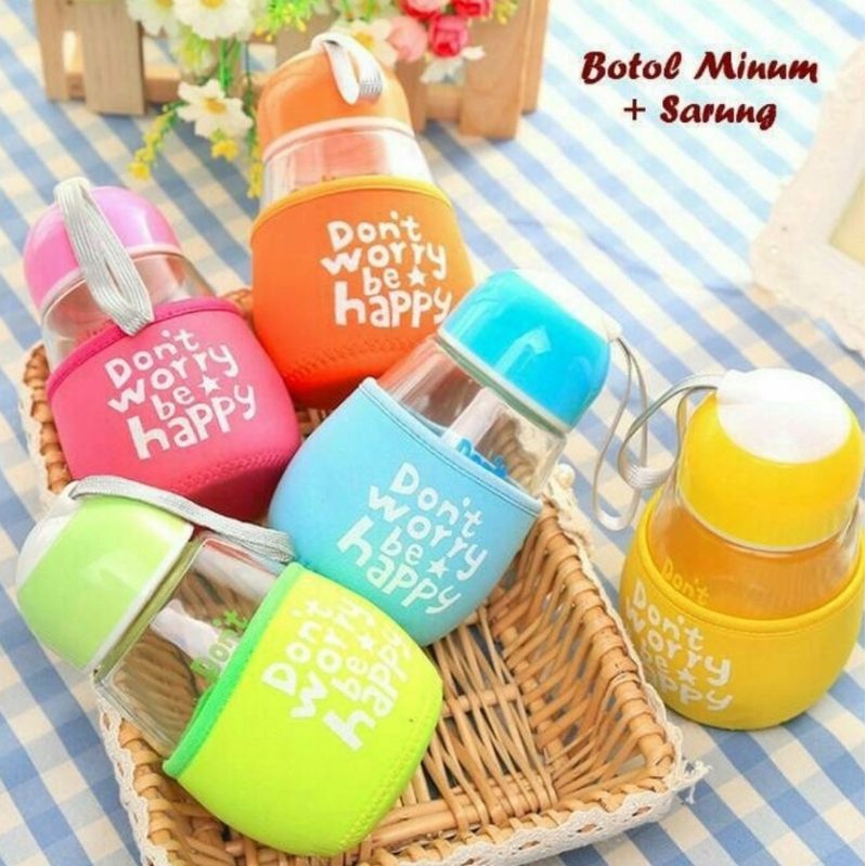 Botol Minum kaca + sarung/Botol Minum lucu unik