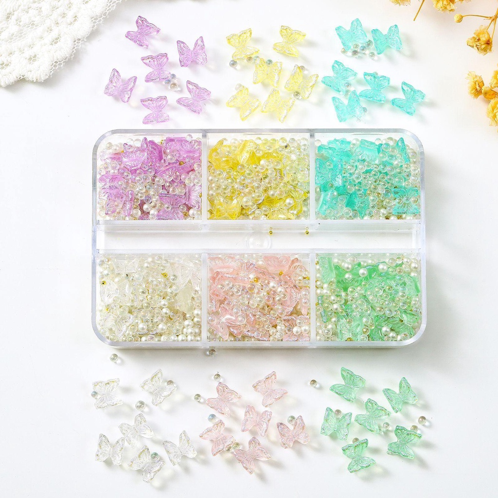 MXBEAUTY Kupu-kupu Kuku Perhiasan DIY Warna-Warni Gaya Jepang Nail Art Aksesoris Aurora Glitter Manicure DIY Dekorasi Kuku