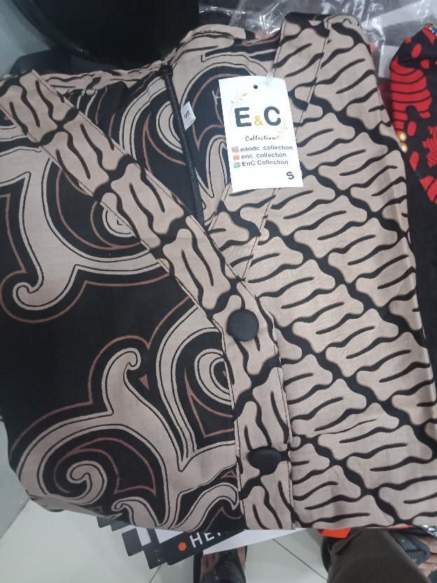 Blouse Batik Wanita Kombinasi Embos Hitam / Atasan Batik Resleting Belakang - S M L Xl Xxl 3l 4l 5l