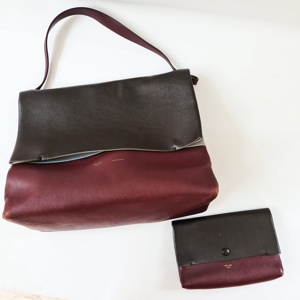 CELINE Tricolor All Soft Shoulder Bag & Pouch - Brown Leather - Original Branded Preloved