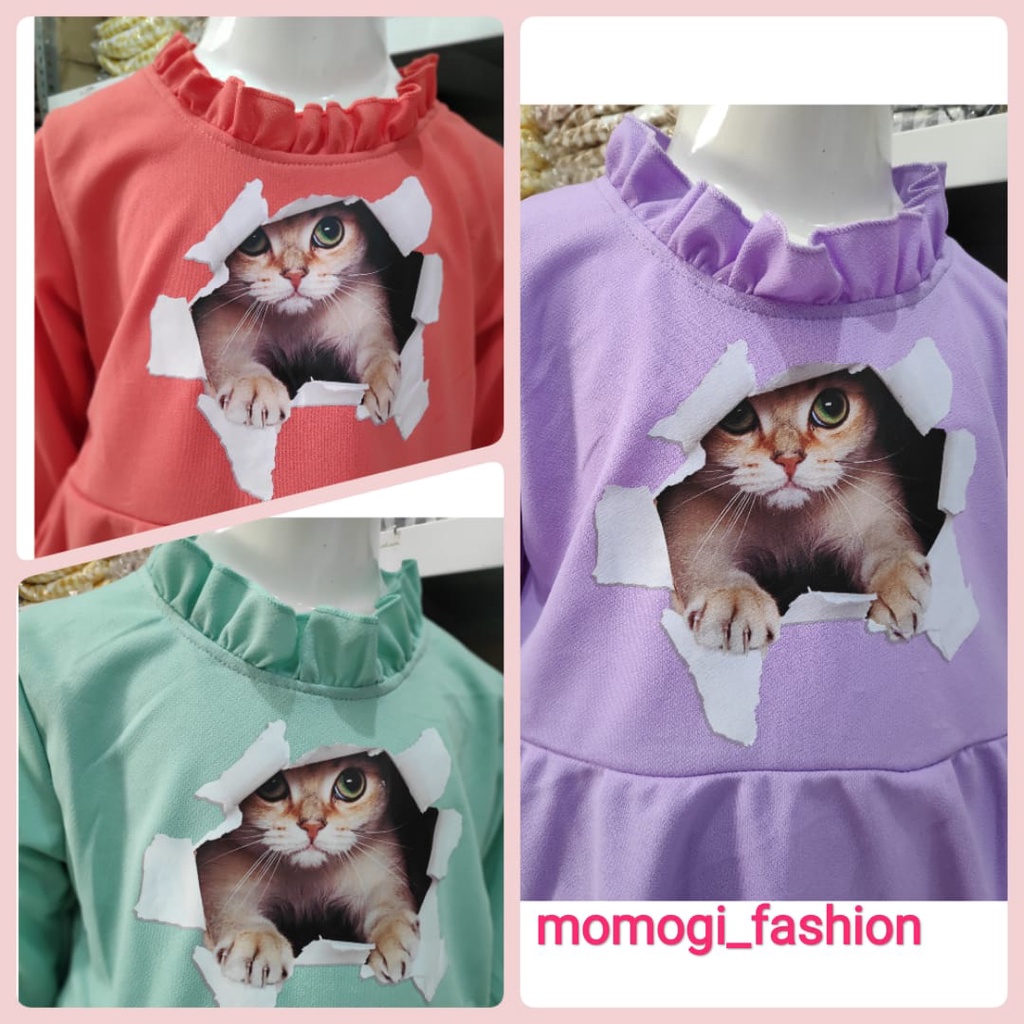 MOMOGI- SETELAN ANAK PEREMPUAN BABYDOLL/SETELAN SABLON DTF KUCING /Usia 5-10thn