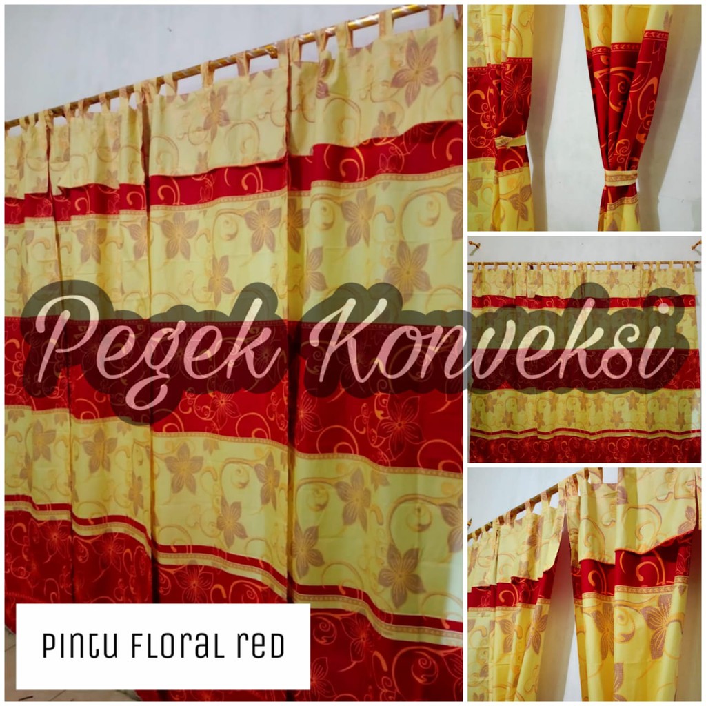 Jual Gorden / Tirai Pintu Bisa Jendela Motif Sultan Floral Merah