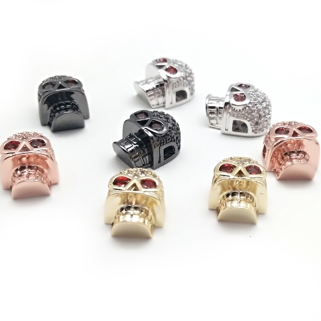 Metal Copper Zircon Crystal CZ Geometry Crown Leopard Helmet Skull Loose Spacer Beads for Jewelry Making DIY Charm Bracelets