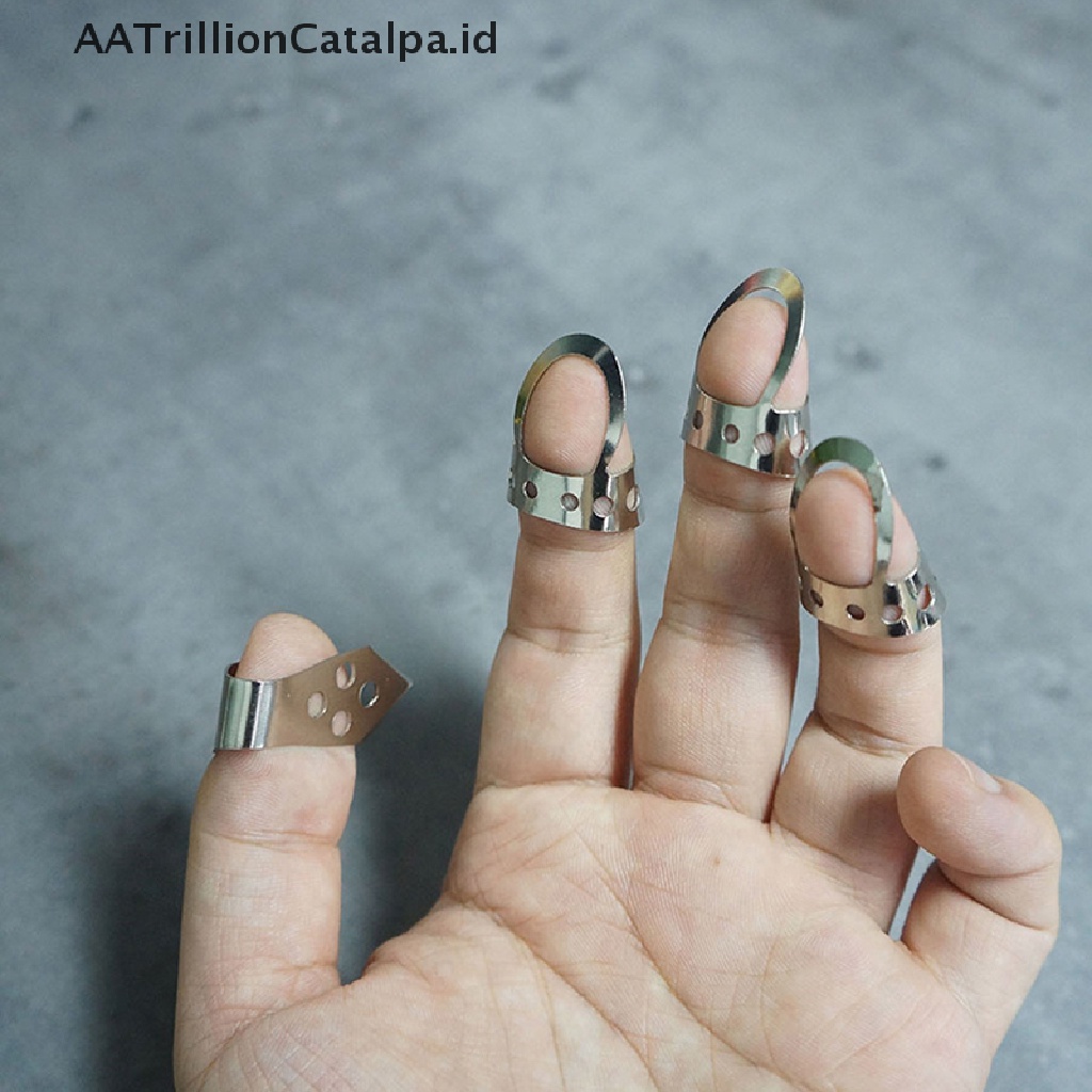 Aatrillioncatalpa 4pcs Pick Plectrum Gitar Akustik Bahan Stainless Steel Adjustable