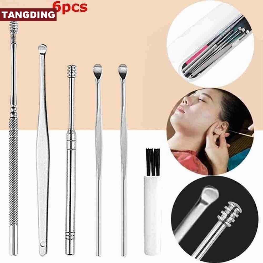 6pcs / Set Alat Pembersih Kotoran Telinga Bahan Stainless Steel