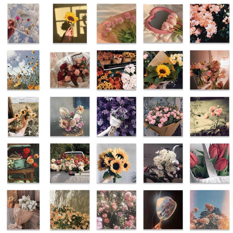 52pcs / set Stiker Motif Bunga Grafitti Gaya Retro Tahan Air Untuk Notebook Thermos Mug DIY