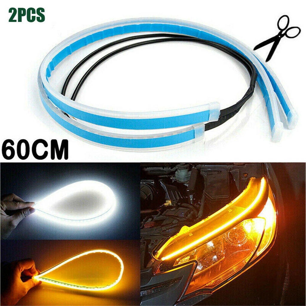 2buah Lampu Sein Mobil Dan Motor LED Strip Payet DRL Kuning Terang Fleksibel Cahaya Siang Hari Berjalan Lampu Start Scan Light Untuk Lampu Mobil