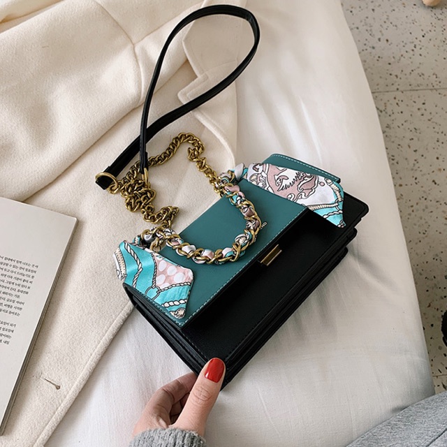 SG6612 syafniegalery sling bag with chain and syal impor tas kulit selempang murah 1609