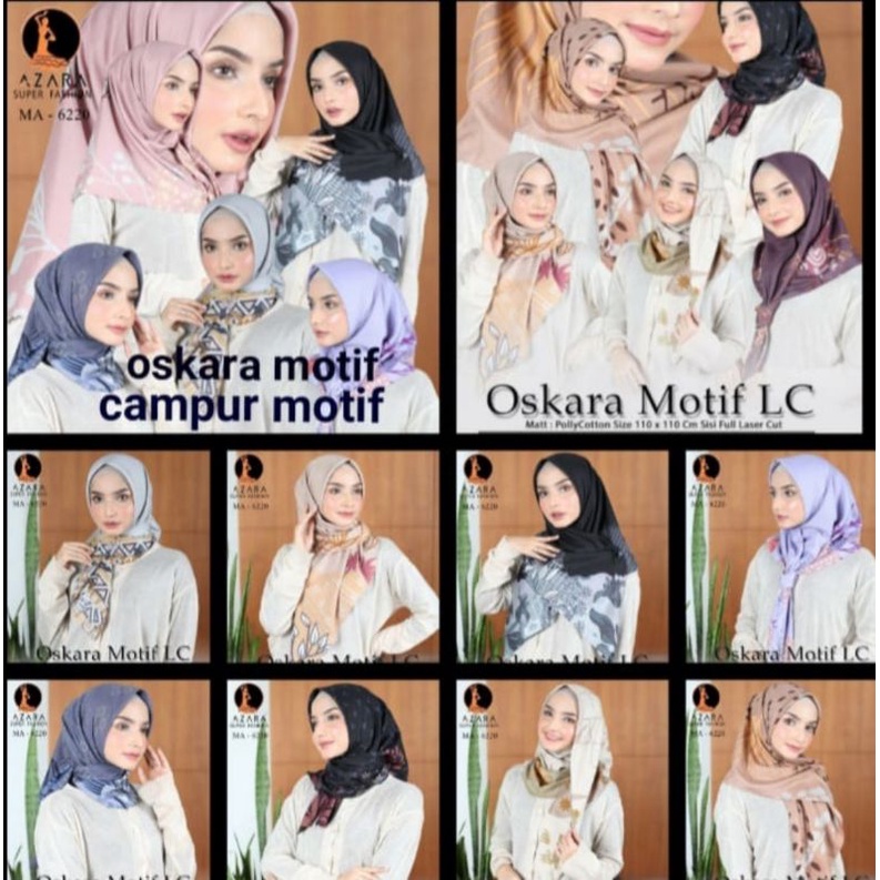 MURAH ! HIJAB OSKARA LC BERCORAK BAHAN POLYCOTTON PREMIUM AZARA LASER CUT JILBAB KERUDUNG SEGI EMPAT