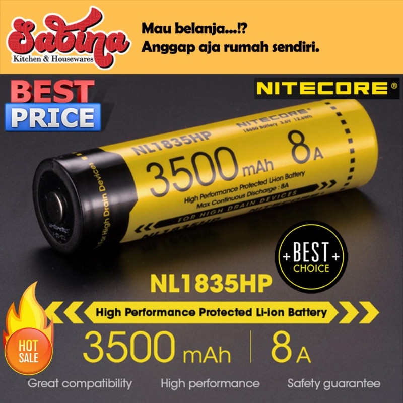 Baterai Li-ion 18650 Original Rechargeable High Perform 3500mAh 3.6 8A