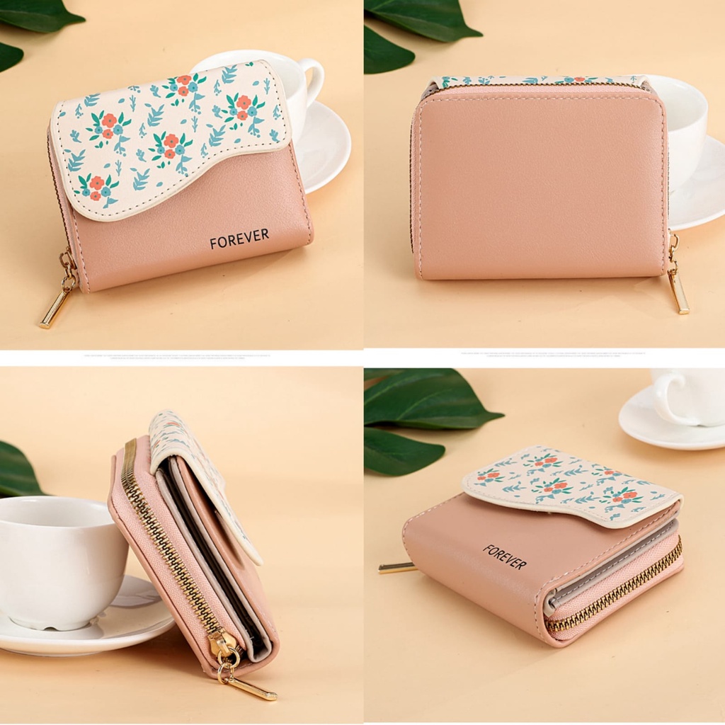 DOMPET LIPAT KECIL WANITA IMPORT KULIT PINK MOTIF BUNGA PREMIUM MINI SIMPLE NAPAVA WA503P3 KOREA LUCU SLOT KARTU UANG KOIN RESLETING REMAJA KEKINIAN BRANDED BATAM