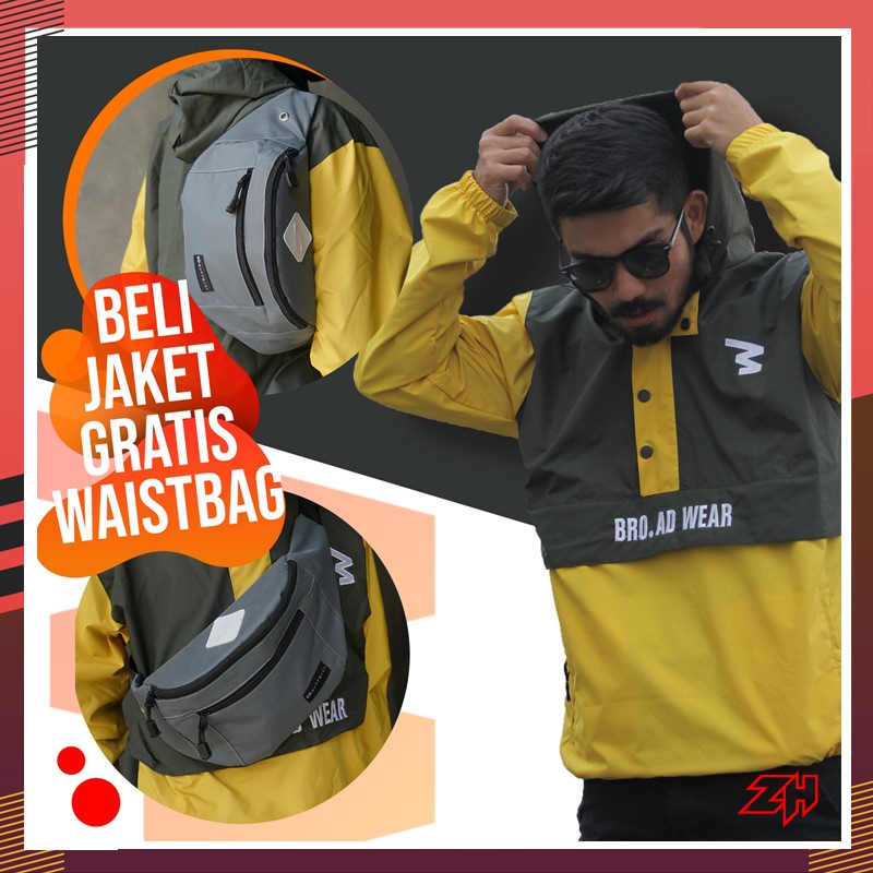 Jaket Cougle Outdoor BROAD WEAR Gratis Waistbag Pria Wanita Laki-laki Perempuan Bukan Jeans Coach
