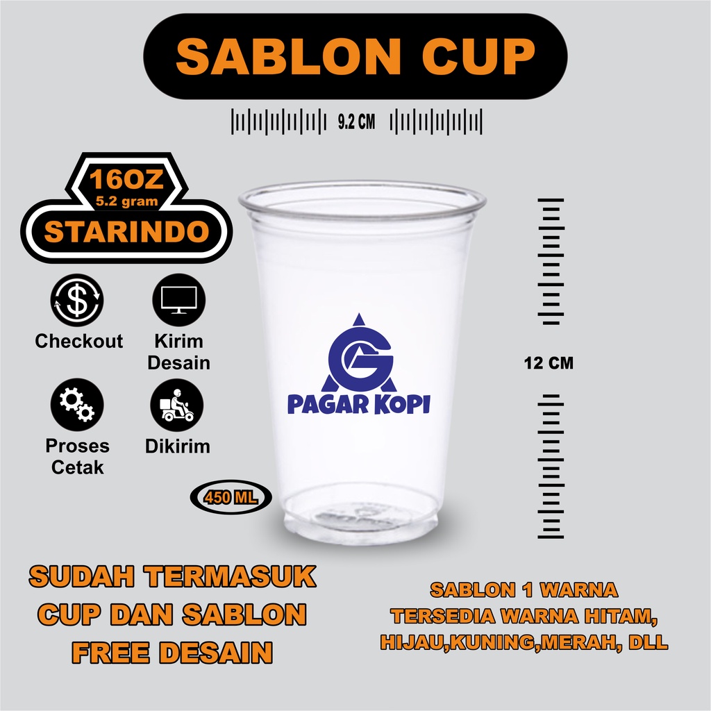 Sablon cup 16oz datar GOCUP min 1000pcs gelas plastik PP