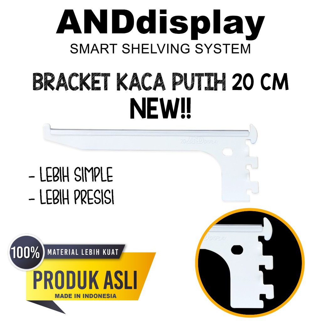 BRACKET KACA 20 CM PUTIH DAUN BRAKET SIKU AMBALAN RAK DINDING 20CM ANDDISPLAY