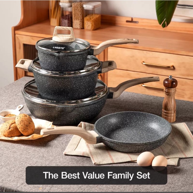 [READY STOCK] CAROTE PAKET COMBO (WOK SPOUTS 28 cm, Frypan 24 cm (tanpa tutup) ,Saucepan 16 cm, Cass