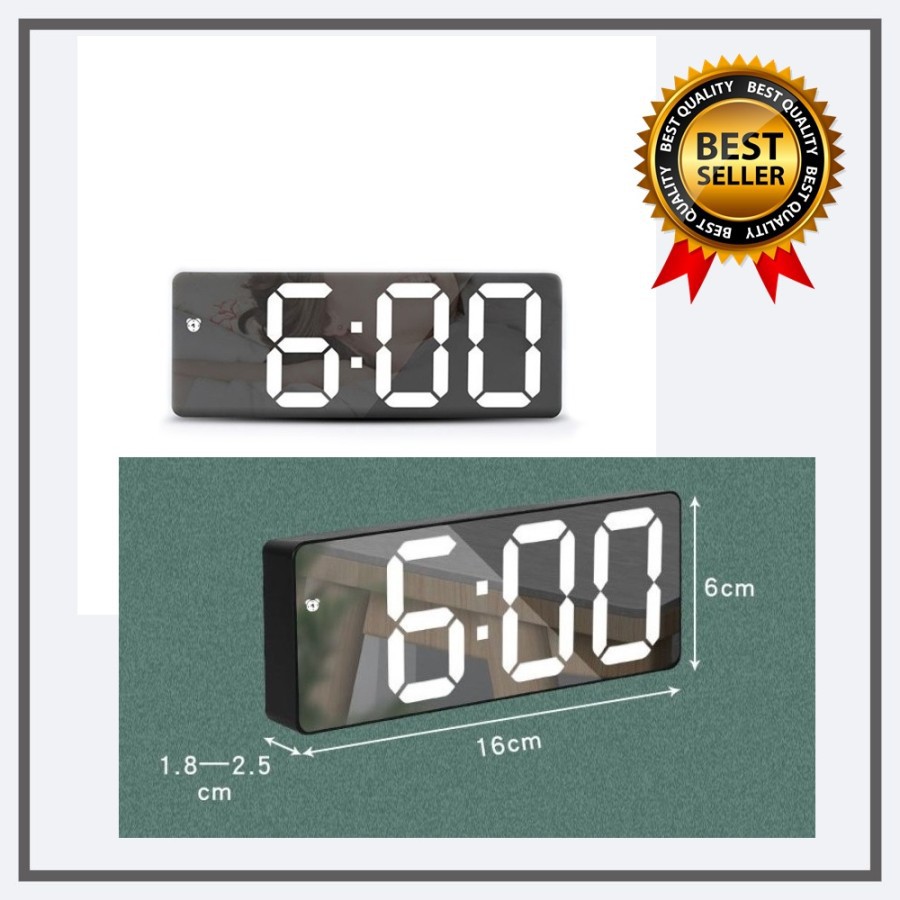 Jam Meja Digital Mini Led Weker Alarm Clock Mirror GH-0712 Putih