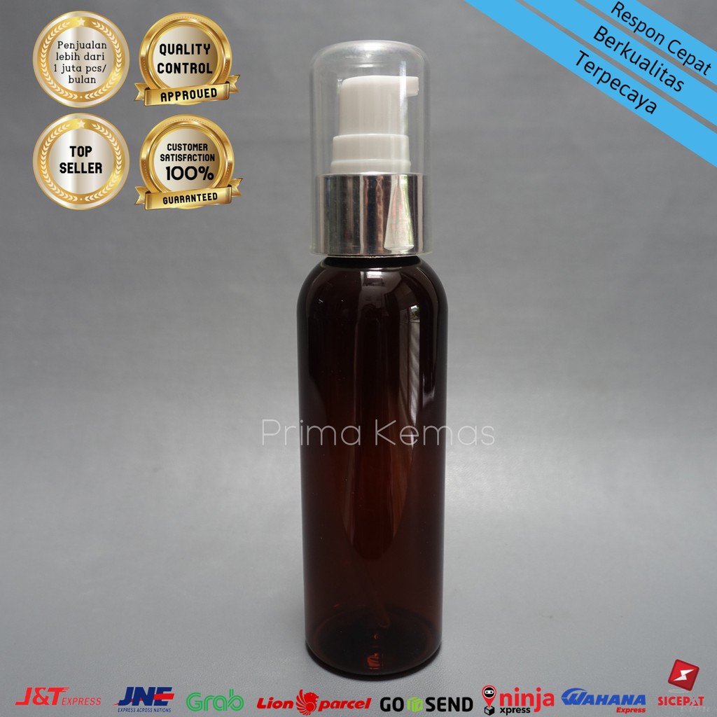Botol Pump Treatment 100 ml - botol kosmetik 100 ml - botol skincare Pet 100 ml Coklat Pump Foil