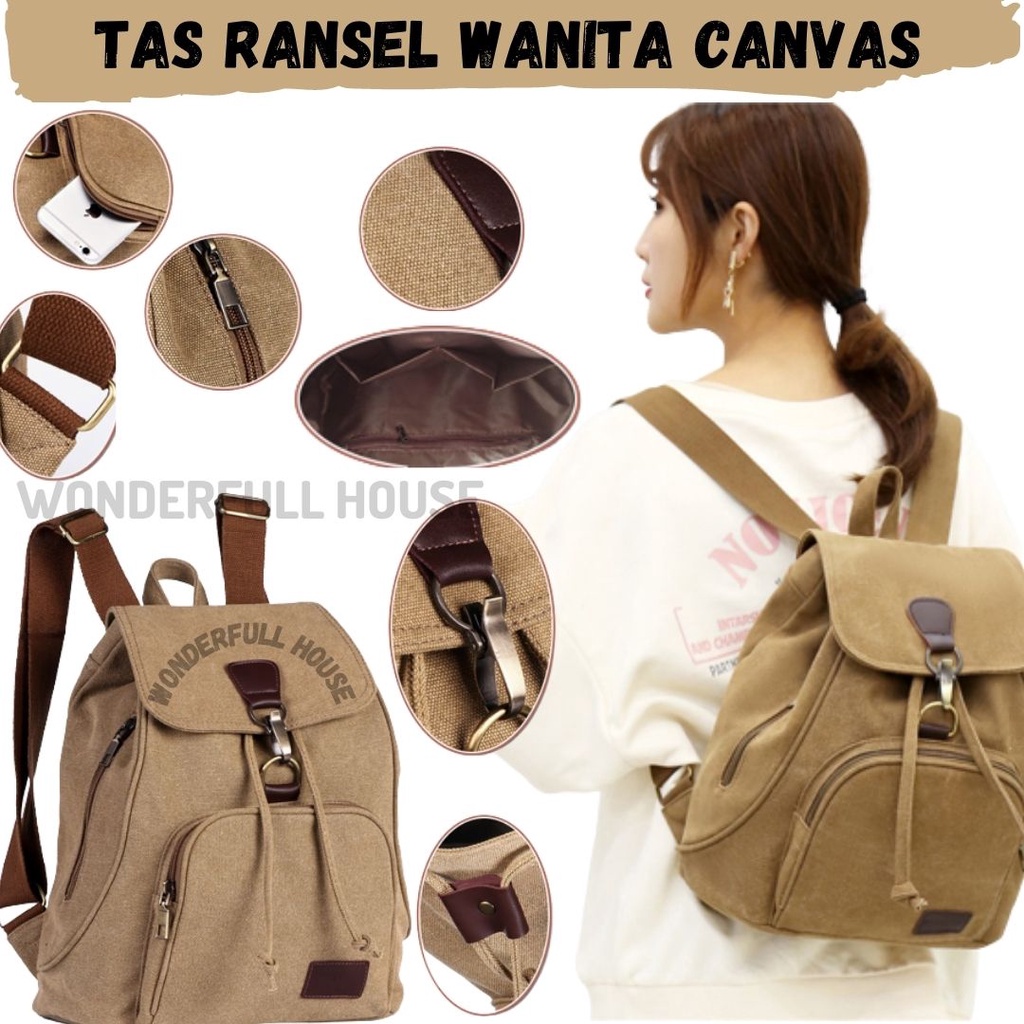 Tas Ransel Perempuan Tas Sekolah Wanita Tas Canvas Backpack Ransel Wanita