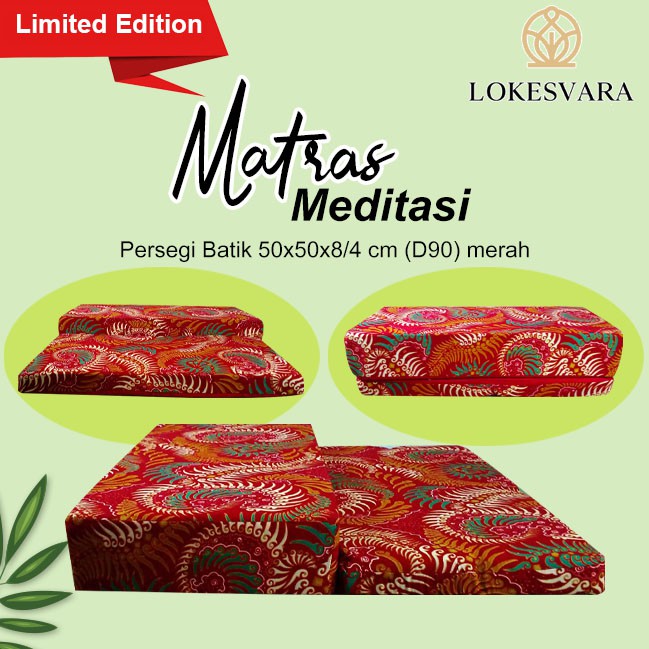 Matras Bantal Alas Meditasi (Bantal Doa/Duduk) Parsegi Batik Merah