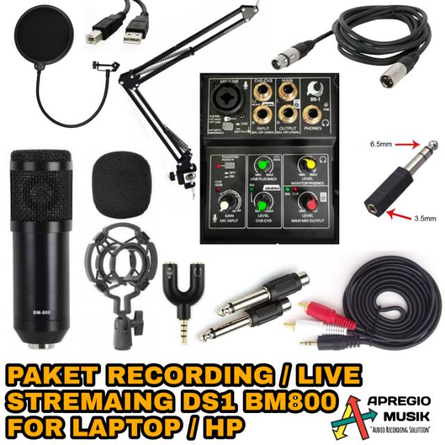 Paket Recording Streaming DS1 BM800 untuk Handphone dan PC Laptop lengkap
