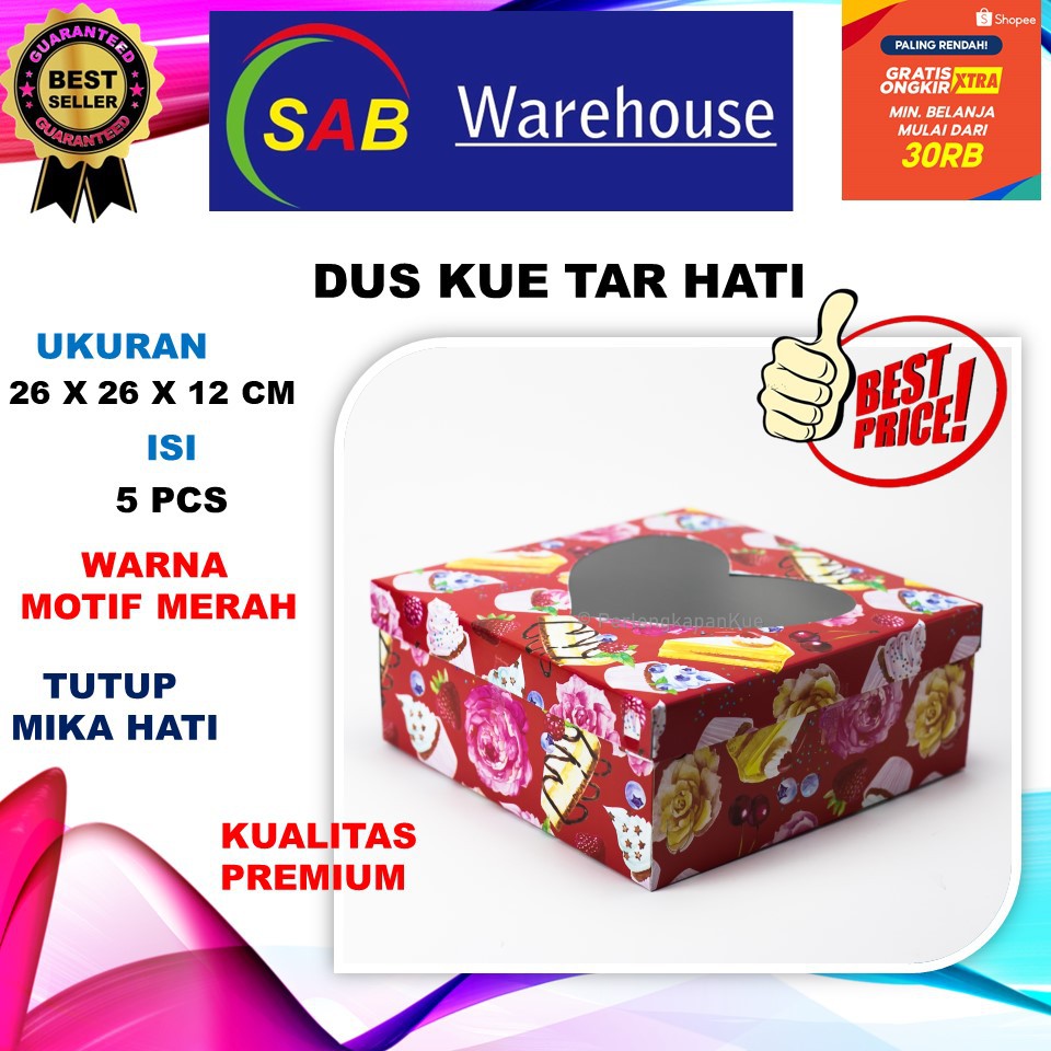 

(ISI 5 PCS) MURAH I DUS TAR TUTUP HATI - 26 x 26 - TINGGI 12 CM - DUS TART - DUS KUE