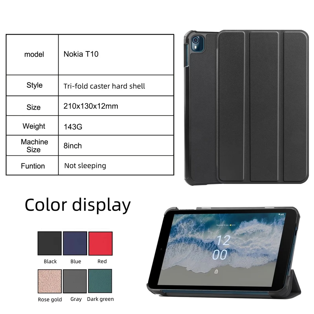 Casing Untuk Nokia T10 (2022) 8.0 &quot;T 10fashion Tablet Perlindungan Case Tiga-Lipat Custer Warna Solid Flip Stand Kulit Cover