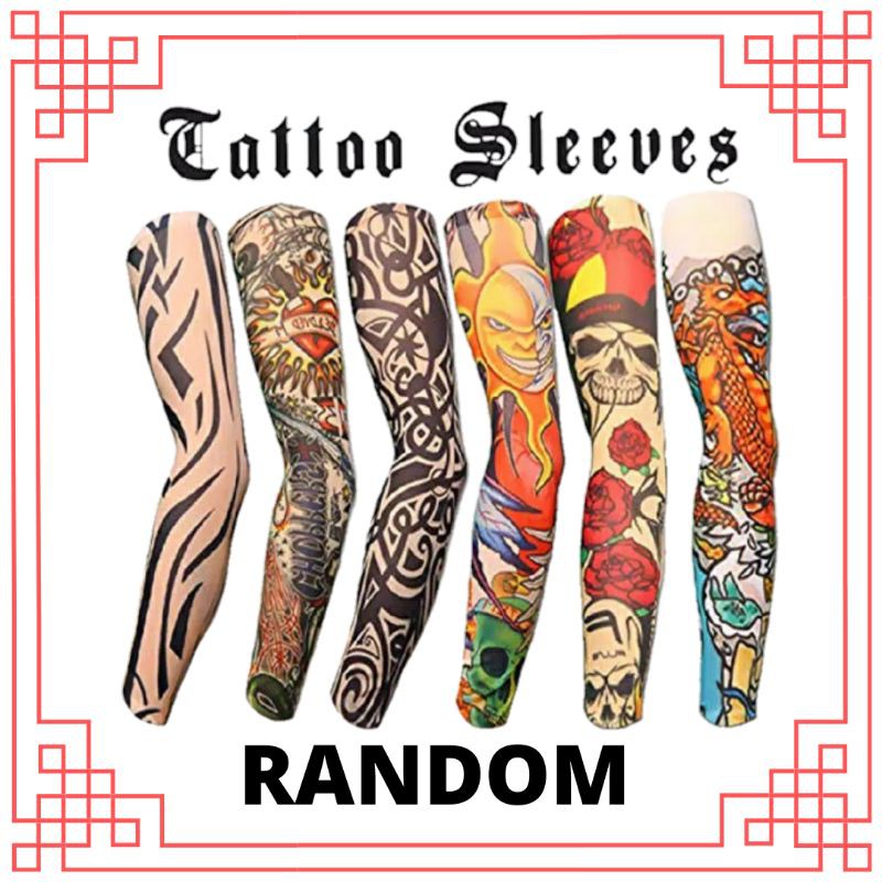 Manset tato sarung tangan lengan motif gambar random
