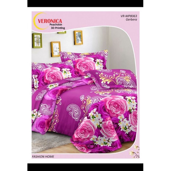 sprei microtex motif bunga mawar ungu muda