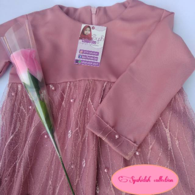 Gamis anak tile mutiara akar (BONUS KERUDUNG) by BAWALJAM