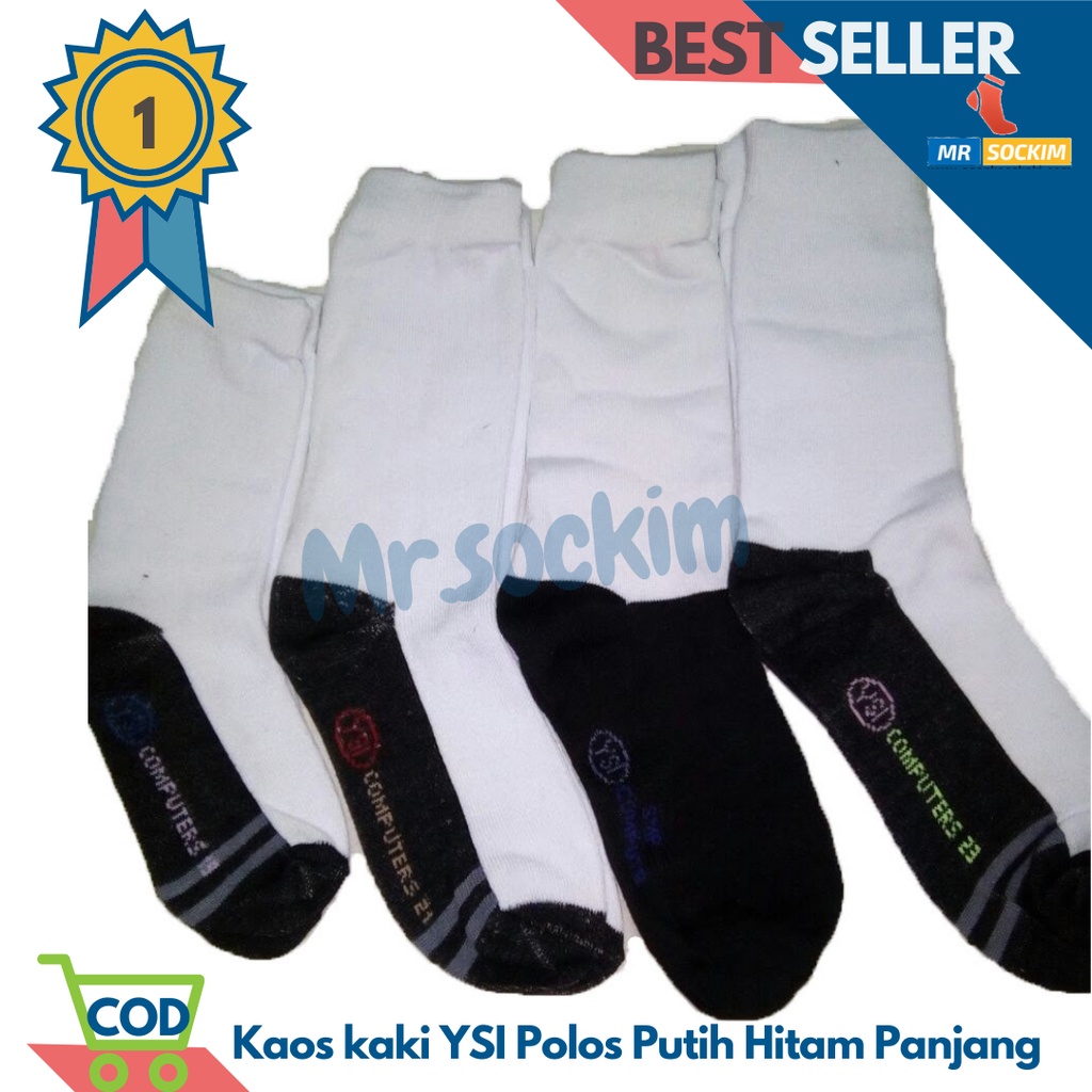 Kaos Kaki Sekolah Sd Smp Sma Putih Tapak Hitam YSI Spandex Tebal