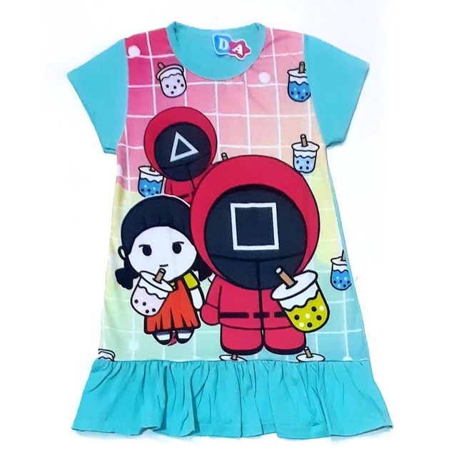 Daster Anak Perempuan Dedina Kids Motif Kartun Squid Game 2-10Tahun