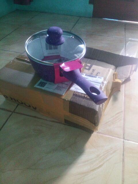 Saucepan Bolde 18cm + Penutup Kaca - Ungu - Keramik - Superpan - Super Pan - Panci