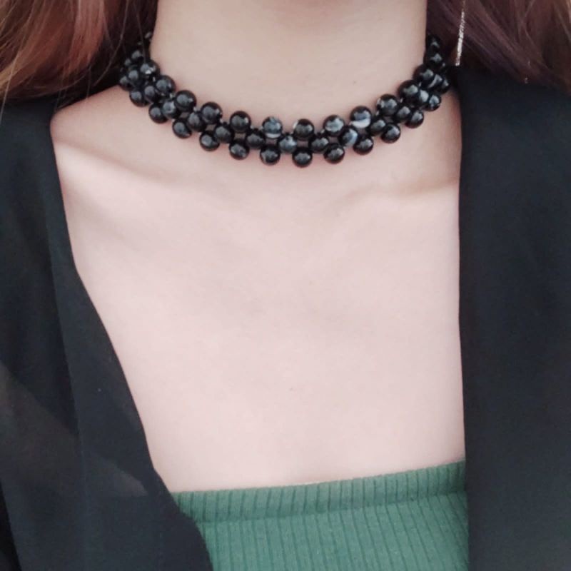 Kamala Marble Beads Choker Necklace Kalung Anyam Motif Marmer Handmade