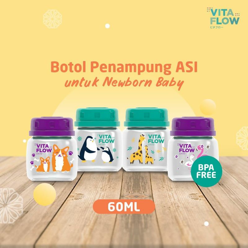 VITAFLOW Botol ASI PP 8 x 60ml Breast milk Storage Bottle Breastmilk Botol ASI Plastik 60ml Nursing Bottle