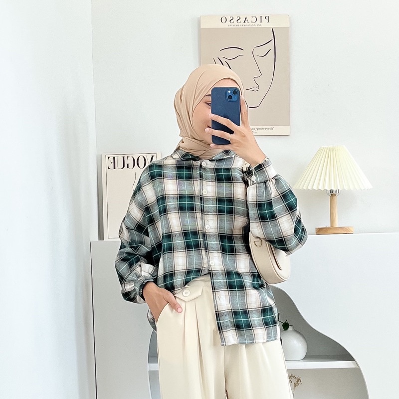 Adelya Tartan Flanel Oversize  Boonaa | TARTAN OVERSIZE | KEMEJA OVERSIZE | KEMEJA WANITA | BIGSIZE | KEMEJA TARTAN